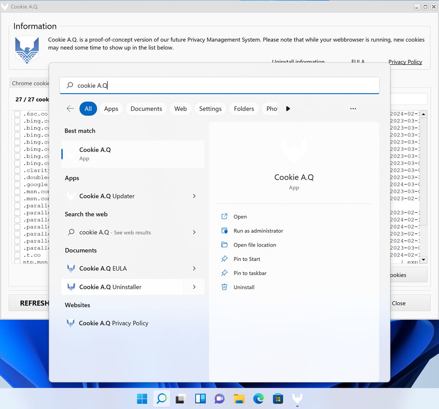 Uninstall Cookie A.Q. on Windows 8